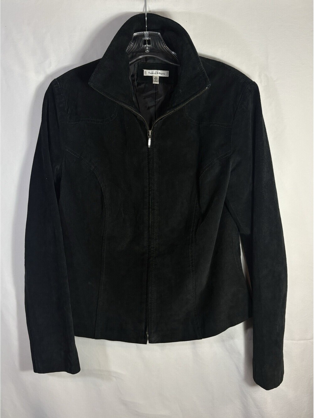 Yvonne Le Marie Womens 10 Black Suede Leather Jacket Y2K Fitted Full Zip